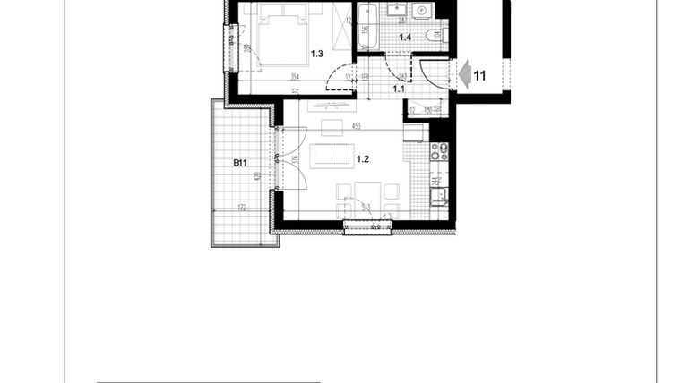 Rzut - Mieszkanie na sprzedaż 2 pokoje o powierzchni 36,28 m² - numer C1.11 w Centralna II