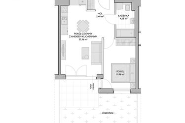 Rzut - Mieszkanie na sprzedaż 2 pokoje o powierzchni 42,38 m² - numer WO/P3/5 w Wiszące Ogrody