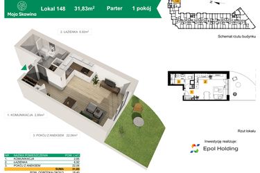 Rzut - Mieszkanie na sprzedaż 1 pokój o powierzchni 31,83 m² - numer M148 w Moja Skawina