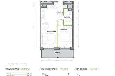 Rzut - Mieszkanie na sprzedaż 2 pokoje o powierzchni 42,7 m² - numer K2/1/03 w Piękna Vita