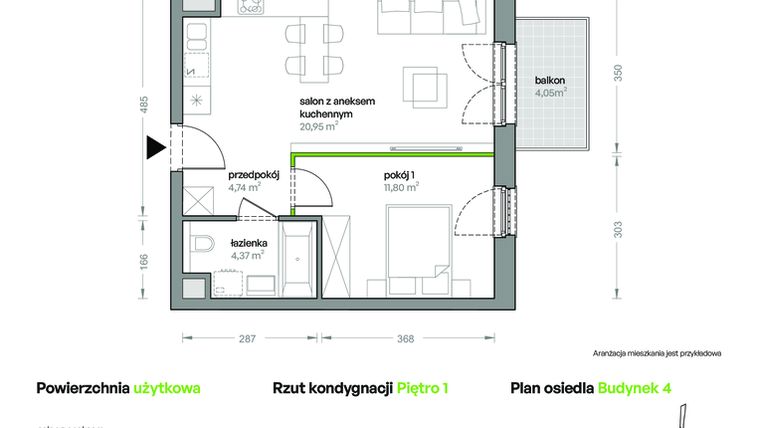 Rzut - Mieszkanie na sprzedaż 2 pokoje o powierzchni 41,86 m² - numer B4/A/14 w Ceglana Park