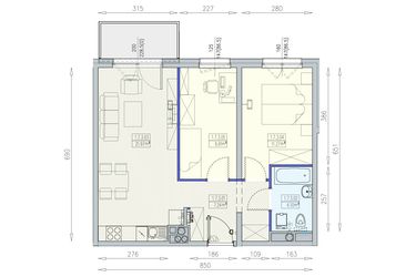 Rzut - Mieszkanie na sprzedaż 3 pokoje o powierzchni 54,49 m² - numer K1 1/7/3/3a w Południk 17 - budynek K1