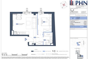 Rzut - Mieszkanie na sprzedaż 2 pokoje o powierzchni 39,69 m² - numer 17 w Apartamenty Jana Pawła 34