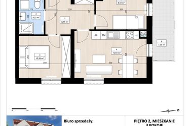 Rzut - Mieszkanie na sprzedaż 3 pokoje o powierzchni 47,63 m² - numer B3/2/27 w Montano bud. B3