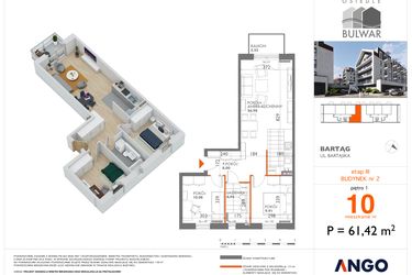 Rzut - Mieszkanie na sprzedaż 3 pokoje o powierzchni 61,42 m² - numer 10 w Bulwar bud. 2