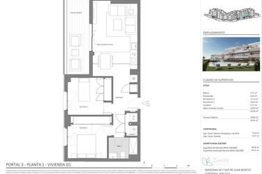 Rzut - Mieszkanie na sprzedaż 2 pokoje o powierzchni 75 m² - numer 3-1-D1 w Zenith Estepona