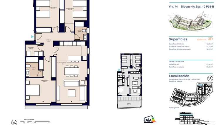 Rzut - Mieszkanie na sprzedaż 3 pokoje o powierzchni 163 m² - numer 4A103B w South Sand Las Mesas
