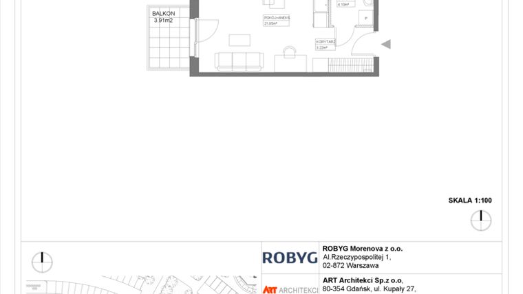 Rzut - Mieszkanie na sprzedaż 1 pokój o powierzchni 29,17 m² - numer 3.10.1M04 w Szumilas etap III