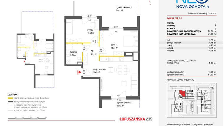Rzut - Mieszkanie na sprzedaż 3 pokoje o powierzchni 72,88 m² - numer 21 w Neo Nova Ochota 4