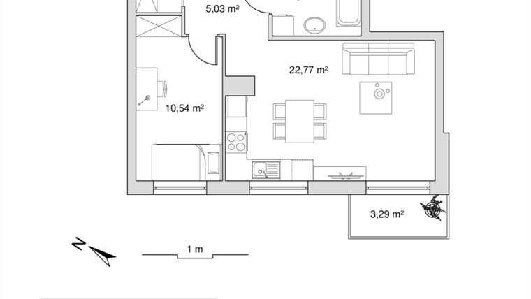 Rzut - Mieszkanie na sprzedaż 2 pokoje o powierzchni 45,36 m² - numer 6.22 w Vela Park bud. 6
