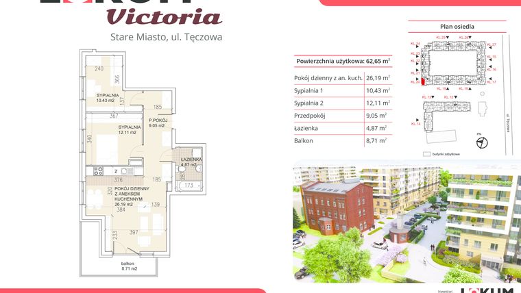 Rzut - Mieszkanie na sprzedaż 3 pokoje o powierzchni 62,65 m² - numer 20-6-27 w Lokum Victoria