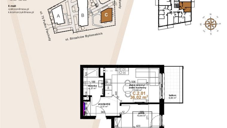 Rzut - Mieszkanie na sprzedaż 2 pokoje o powierzchni 36,02 m² - numer VC.2.01 w Vanda Park