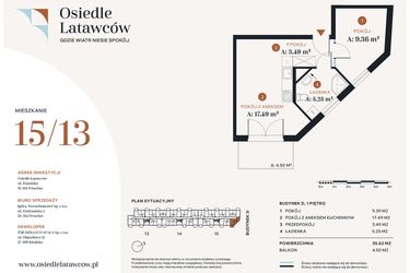 Rzut - Mieszkanie na sprzedaż 2 pokoje o powierzchni 35,62 m² - numer D15-13 w Osiedle Latawców