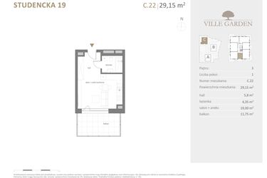 Rzut - Mieszkanie na sprzedaż 1 pokój o powierzchni 29,15 m² - numer C.22 w Ville Garden