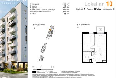 Rzut - Mieszkanie na sprzedaż 2 pokoje o powierzchni 39,87 m² - numer A.10 w Osiedle Kochanowskiego - Gliwice