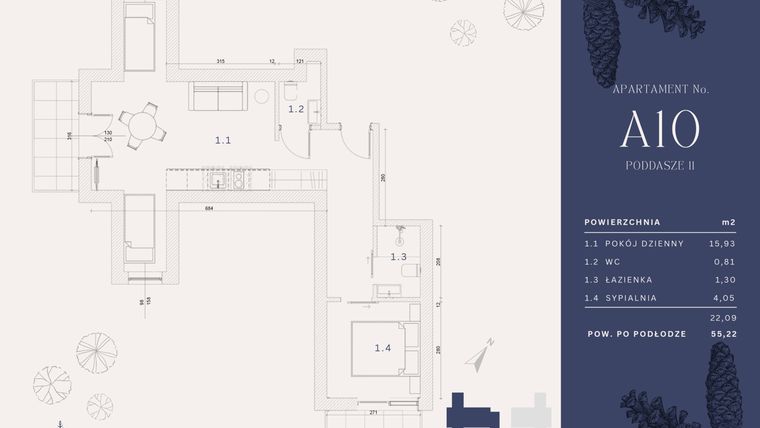 Rzut - Mieszkanie na sprzedaż 4 pokoje o powierzchni 23,07 m² - numer A10 w Rysulówka 70