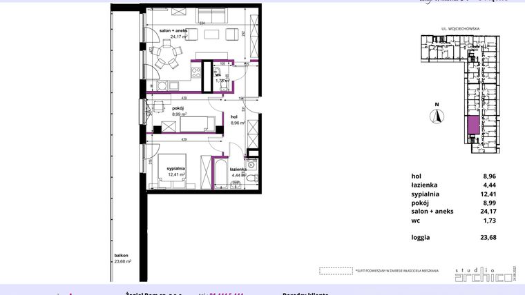 Rzut - Mieszkanie na sprzedaż 3 pokoje o powierzchni 60,7 m² - numer 36 w Wojciechowska Square