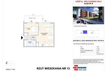 Rzut - Mieszkanie na sprzedaż 2 pokoje o powierzchni 49,12 m² - numer B.13 w Wólczańska 248 - etap II