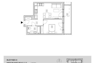 Rzut - Mieszkanie na sprzedaż 2 pokoje o powierzchni 44,94 m² - numer B6-K1-3-3 w ATAL Strachowicka II