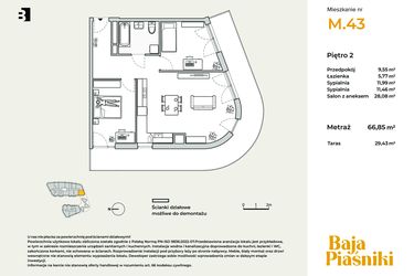 Rzut - Mieszkanie na sprzedaż 3 pokoje o powierzchni 66,91 m² - numer M43 w Baja Piaśniki