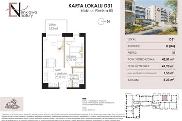 Rzut - Mieszkanie na sprzedaż 2 pokoje o powierzchni 41,38 m² - numer D31 w Enklawa Natury