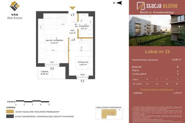 Rzut - Mieszkanie na sprzedaż 2 pokoje o powierzchni 42,08 m² - numer 21 w Stacja Błonie etap II