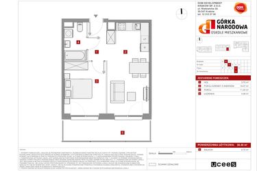 Rzut - Mieszkanie na sprzedaż 2 pokoje o powierzchni 38,4 m² - numer GN_4_1_H_14 w Osiedle Górka Narodowa