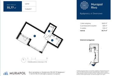 Rzut - Lokal użytkowy na sprzedaż 1 pokój o powierzchni 35,77 m² - numer 1.A.0.LU.1 w Murapol Rivo