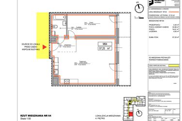 Rzut - Mieszkanie na sprzedaż 2 pokoje o powierzchni 57,25 m² - numer 3.64 w Czerwieńskiego 3