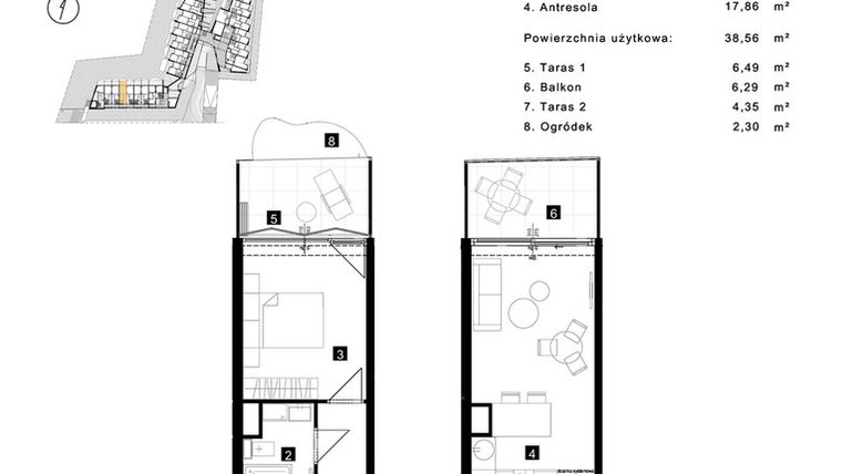 Rzut - Mieszkanie na sprzedaż 2 pokoje o powierzchni 38,56 m² - numer A.0.4 w Cisha Apartamenty Dziwnów