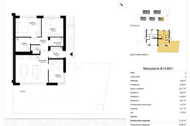 Rzut - Mieszkanie na sprzedaż 4 pokoje o powierzchni 71,22 m² - numer 10.1 w River Park