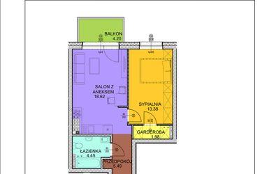 Rzut - Mieszkanie na sprzedaż 2 pokoje o powierzchni 43,92 m² - numer D30 w Osiedle Zuchów