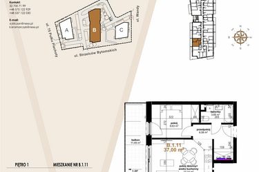 Rzut - Mieszkanie na sprzedaż 2 pokoje o powierzchni 37 m² - numer B.1.11 w Vanda Park