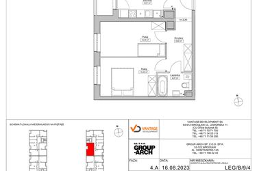 Rzut - Mieszkanie na sprzedaż 3 pokoje o powierzchni 68,06 m² - numer LEG/B/9/4 w Legnicka Residence