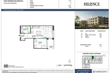 Rzut - Mieszkanie na sprzedaż 2 pokoje o powierzchni 36,11 m² - numer C-22 w Hillence etap 3