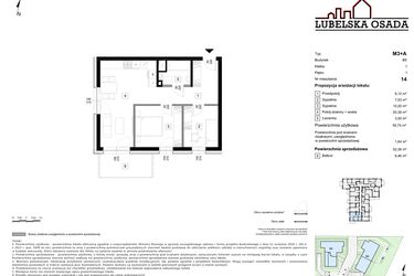 Rzut - Mieszkanie na sprzedaż 3 pokoje o powierzchni 52,38 m² - numer B5.14 w Lubelska Osada budynek B5