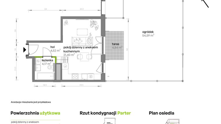 Rzut - Mieszkanie na sprzedaż 1 pokój o powierzchni 30,09 m² - numer AB0001 w Ptasia Vita