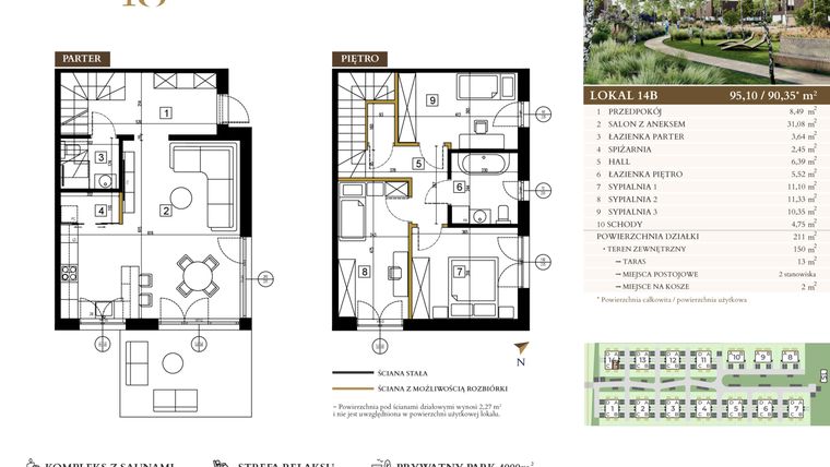 Rzut - Mieszkanie na sprzedaż 4 pokoje o powierzchni 95,1 m² - numer 14B w Lawinowa 18 - Etap III