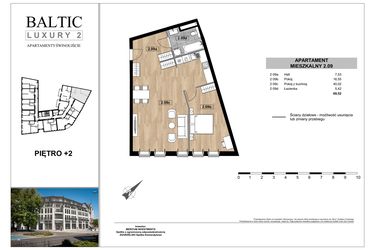 Rzut - Mieszkanie na sprzedaż 2 pokoje o powierzchni 69,52 m² - numer 2.09 w Baltic Luxury 2