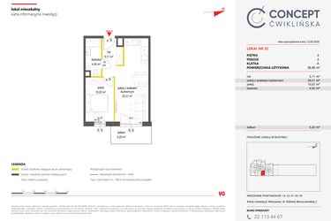 Rzut - Mieszkanie na sprzedaż 2 pokoje o powierzchni 39,95 m² - numer 32 w Concept Ćwiklińska
