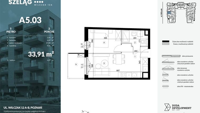 Rzut - Mieszkanie na sprzedaż 2 pokoje o powierzchni 33,91 m² - numer A5.03 w Dobry Szeląg