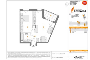 Rzut - Mieszkanie na sprzedaż 2 pokoje o powierzchni 46,32 m² - numer A.38 w Apartamenty Literacka