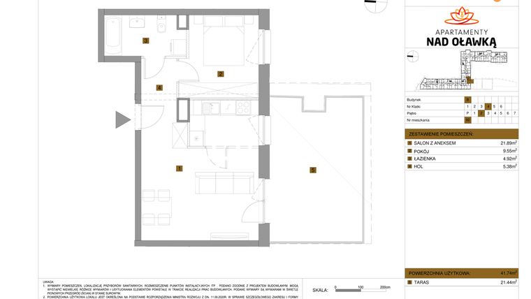 Rzut - Mieszkanie na sprzedaż 2 pokoje o powierzchni 41,74 m² - numer 92 w Apartamenty nad Oławką etap II