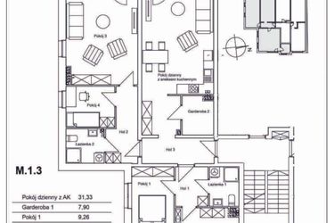Rzut - Mieszkanie na sprzedaż 5 pokoi o powierzchni 134,01 m² - numer M.1.3 w Konopnickiej 12