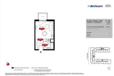 Rzut - Mieszkanie na sprzedaż 1 pokój o powierzchni 28,41 m² - numer L1.94 w Wieża Jeżyce etap VI
