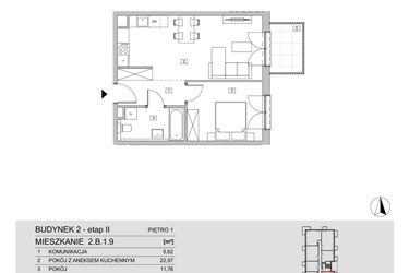 Rzut - Mieszkanie na sprzedaż 2 pokoje o powierzchni 45,98 m² - numer 2.B.1.9 w ATAL Apollina II