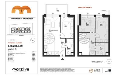 Rzut - Mieszkanie na sprzedaż 4 pokoje o powierzchni 64,75 m² - numer B.3.79 w Morzlive