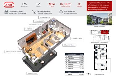 Rzut - Mieszkanie na sprzedaż 3 pokoje o powierzchni 67,19 m² - numer 24 w Tęczowy Zakątek F-15