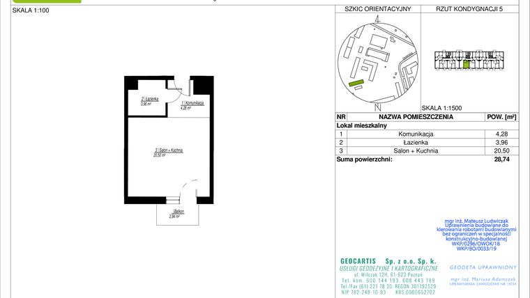 Rzut - Mieszkanie na sprzedaż 1 pokój o powierzchni 28,74 m² - numer 10D/40 w Jasielska 8C etap II