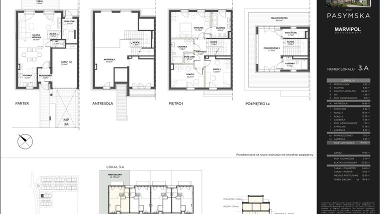 Rzut - Mieszkanie na sprzedaż 4 pokoje o powierzchni 156,8 m² - numer 3A w Wille Pasymska